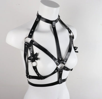 Valdis - PU Leather Gothic Chest Harness with Bows