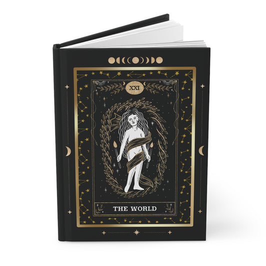 THE WORLD - Tarot Card Hardcover Journal Matte | Black Gold