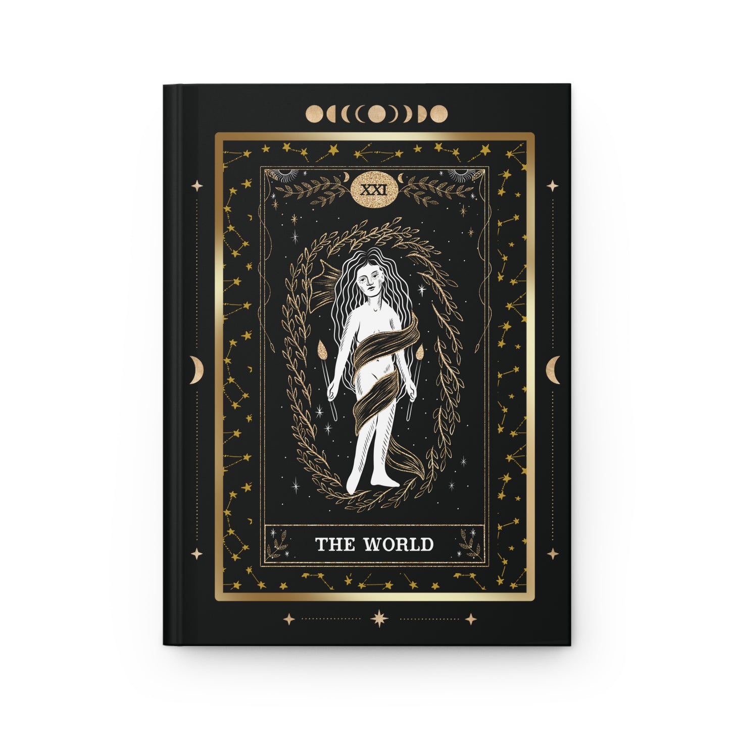 THE WORLD - Tarot Card Hardcover Journal Matte | Black Gold