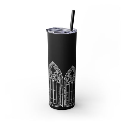 Cathedral Noir - Gothic Black Skinny Tumbler with Straw, 20oz