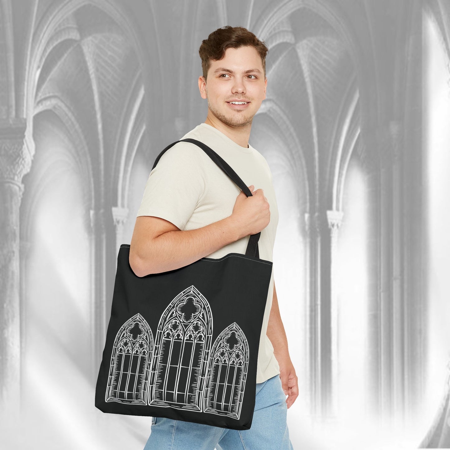 Cathedral Noir - Gothic Tote Bag, Double Side Print, Witchy Shoulder Bag