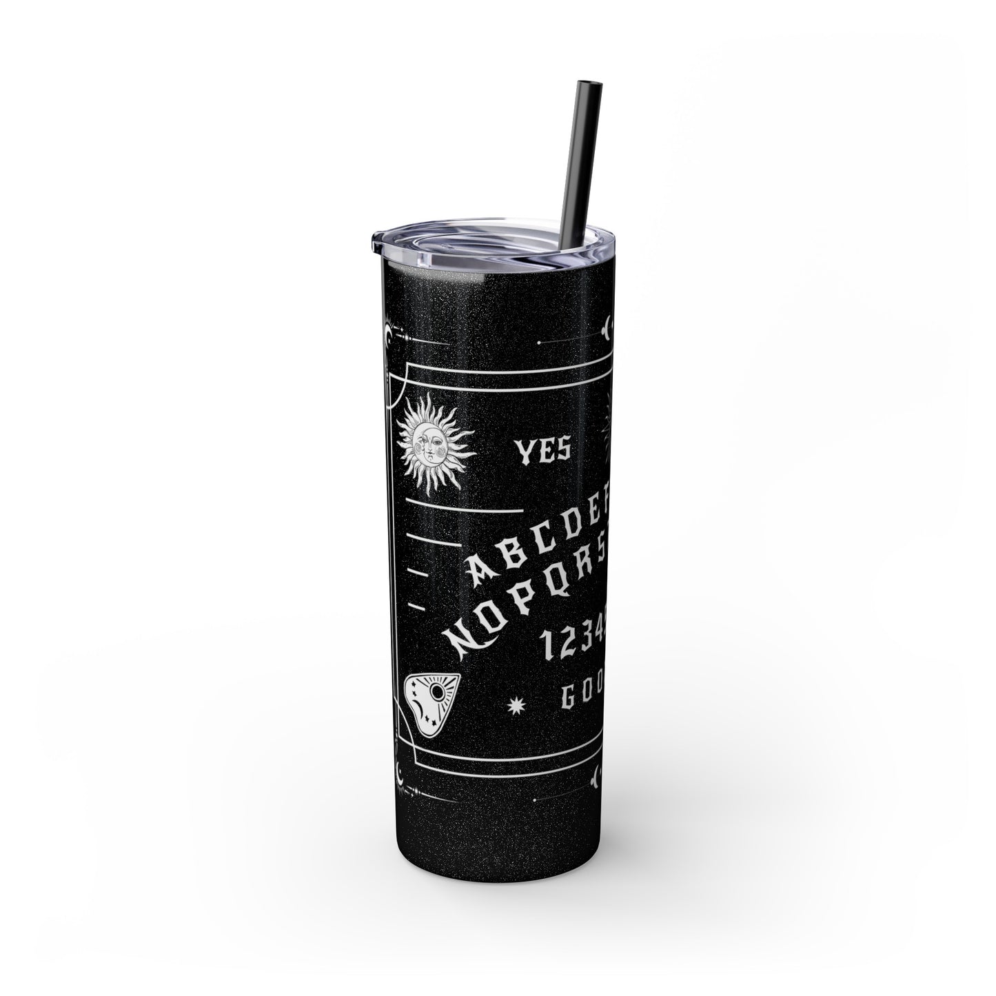 Ouija Gothic Black Skinny Tumbler with Straw, 20oz , Gothic Drinkware