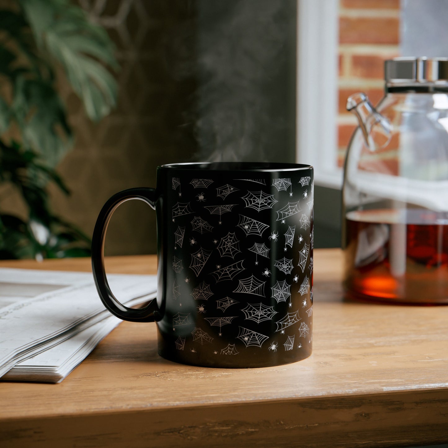 Spider Web Black Ceramic Coffee Mug (11oz), Gothic Mug