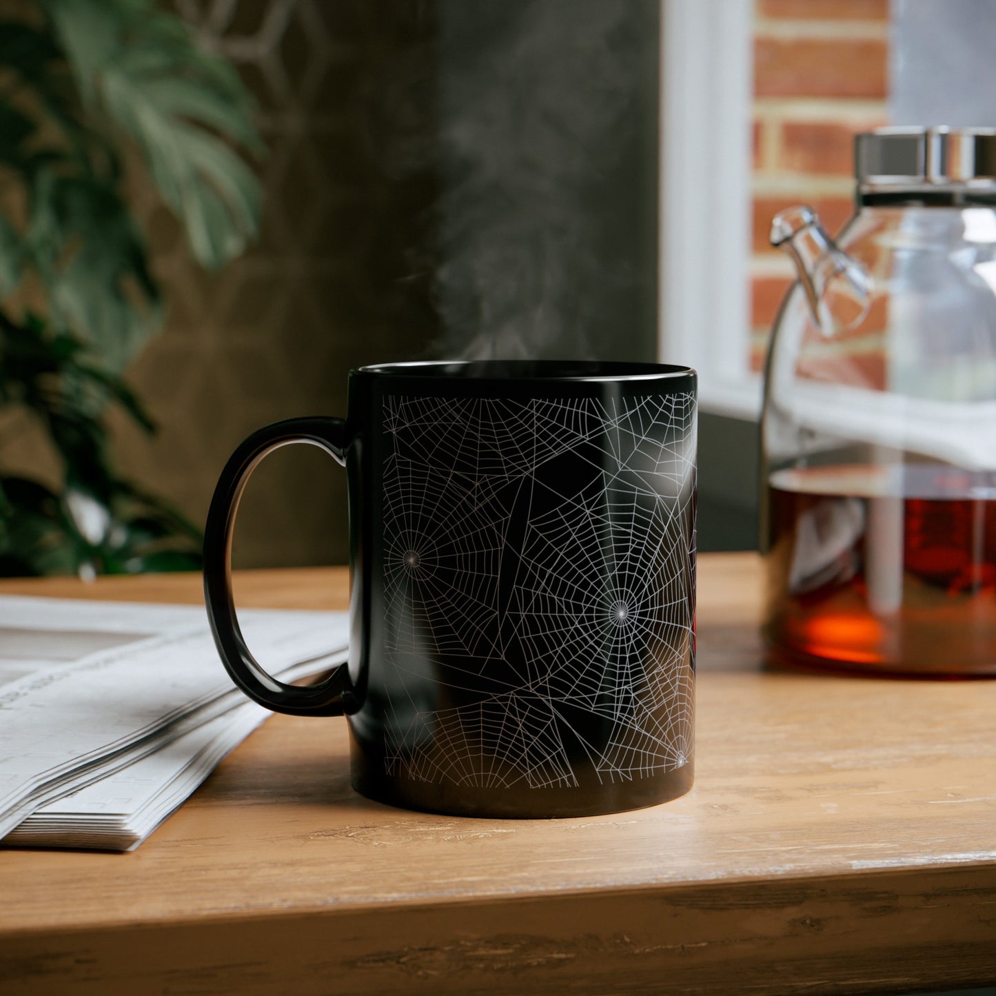 Spider Webs Black Ceramic Coffee Mug (11oz), Gothic Mug, Witchy Mug