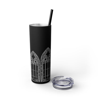 Cathedral Noir - Gothic Black Skinny Tumbler with Straw, 20oz