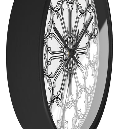 White Cathedral Noir Wall Clock, Gothic Rose Window