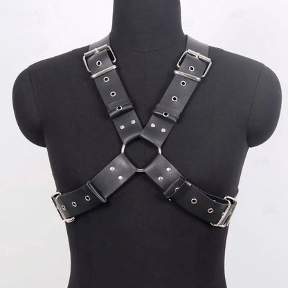 Caim - Gothic Men Chest Harness Belt, PU Leather