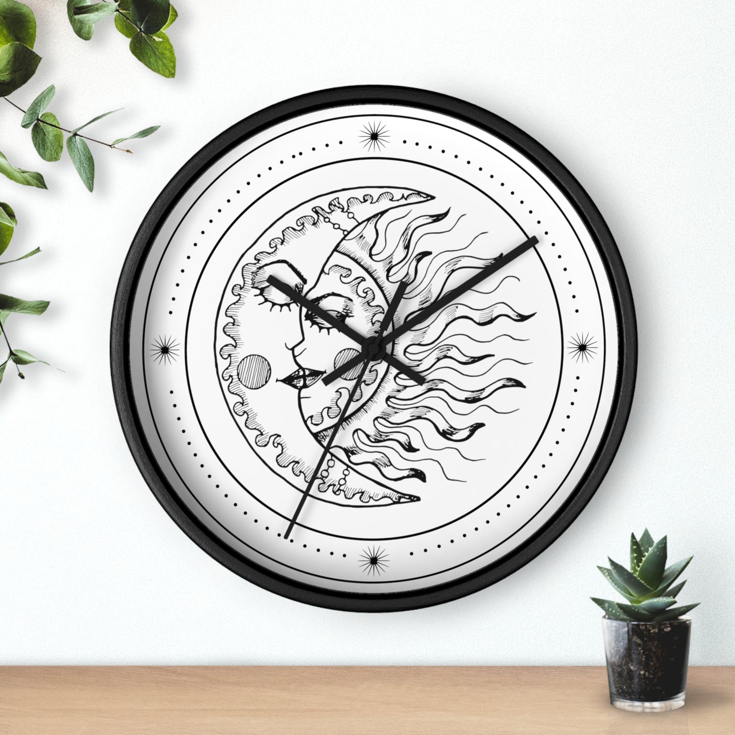 Celestial Bliss Wall Clock, Moon and Sun, Gothic Clock