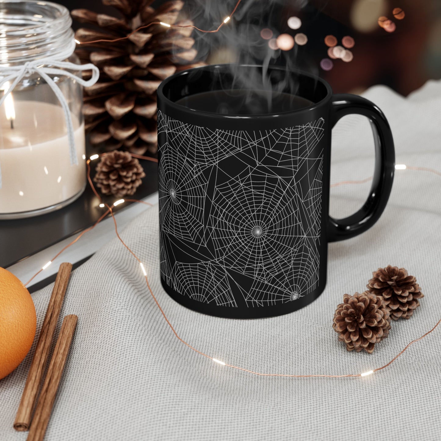 Spider Webs Black Ceramic Coffee Mug (11oz), Gothic Mug, Witchy Mug