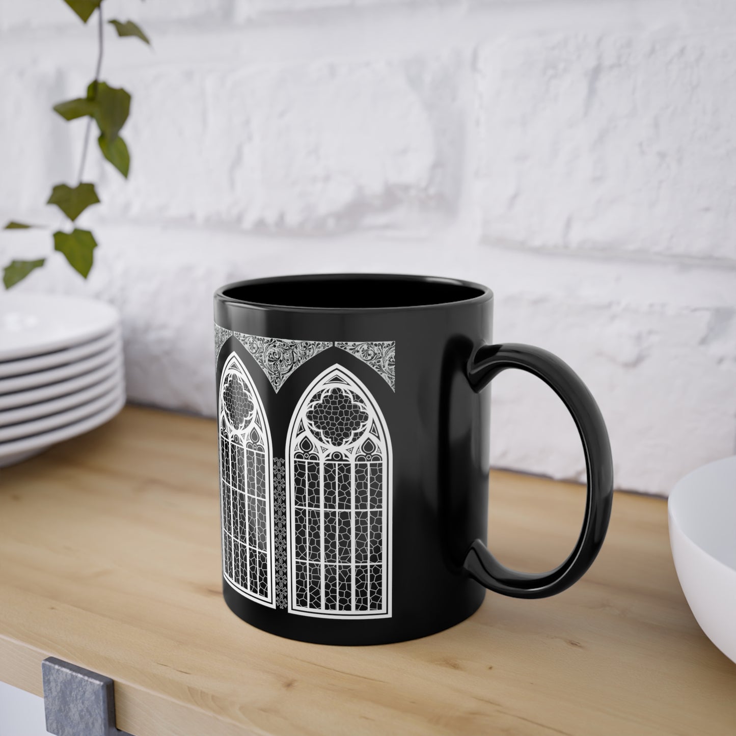 Cathedral Noir - Black Coffee Mug , Gothic Mug , 11oz, Made in EU