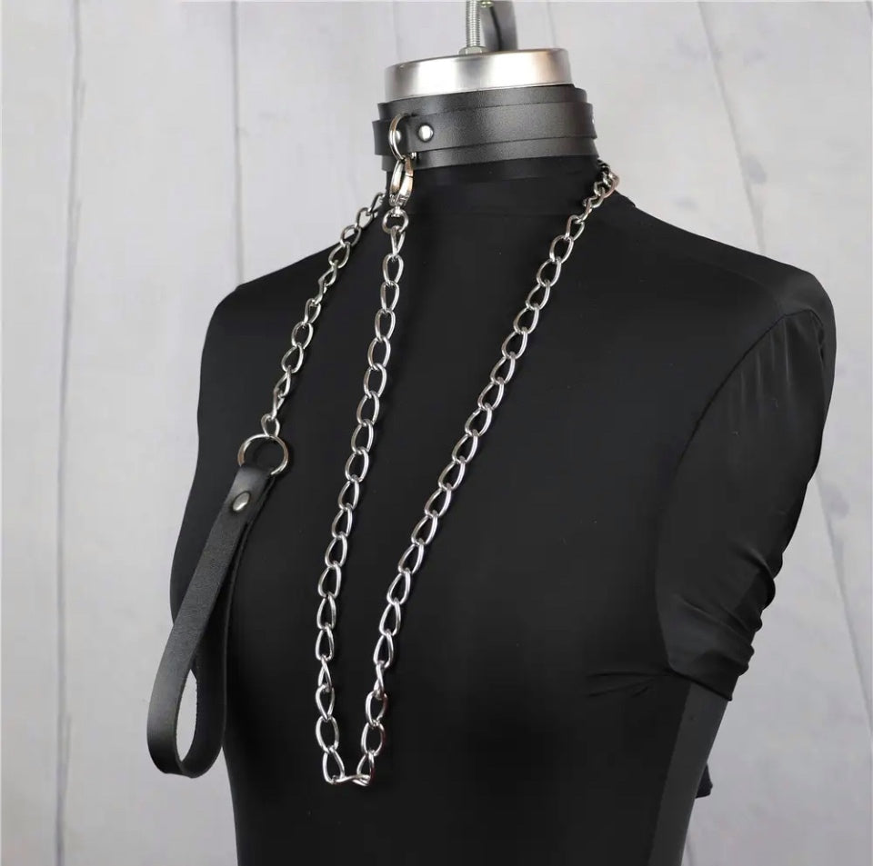 Nyx - PU Leather Neck Harness, Choker Necklace, Gothic Collar With Leash