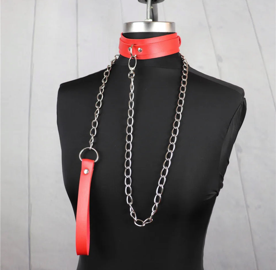 Nyx - PU Leather Neck Harness, Choker Necklace, Gothic Collar With Leash