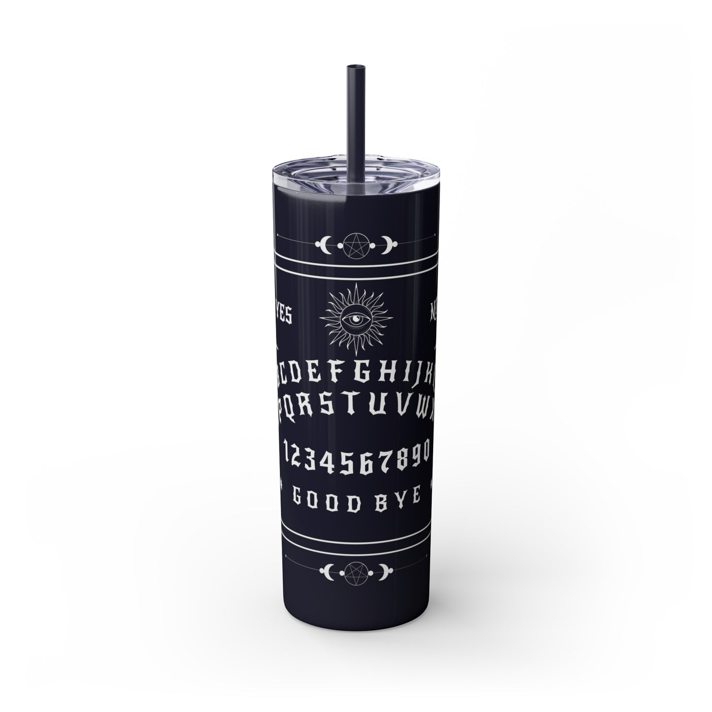 Ouija Gothic Black Skinny Tumbler with Straw, 20oz , Gothic Drinkware