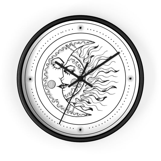 Celestial Bliss Wall Clock, Moon and Sun, Gothic Clock