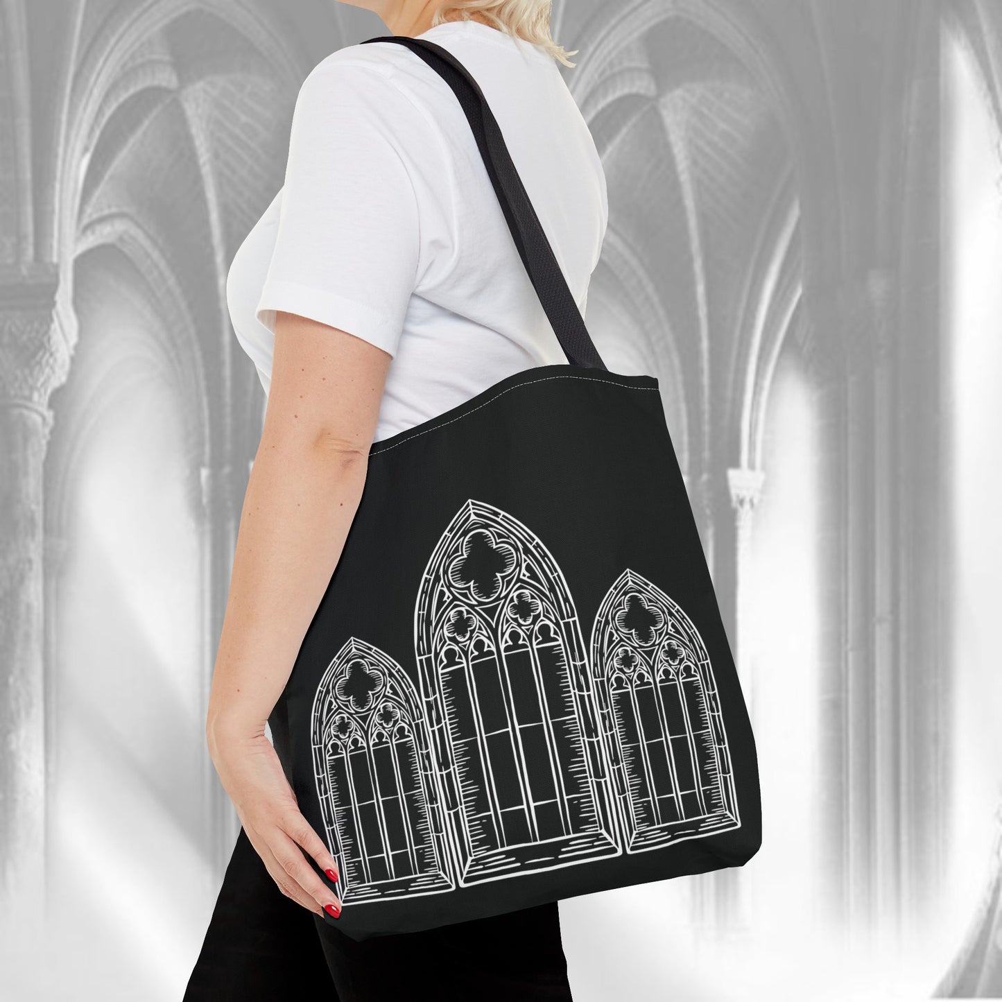 Cathedral Noir - Gothic Tote Bag, Double Side Print, Witchy Shoulder Bag