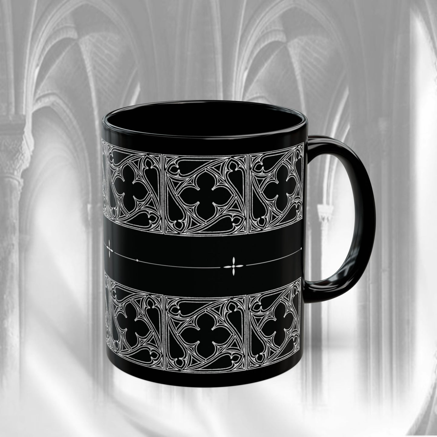 Black Cathedral Noir Pattern Mug - Gothic Mug , 11oz