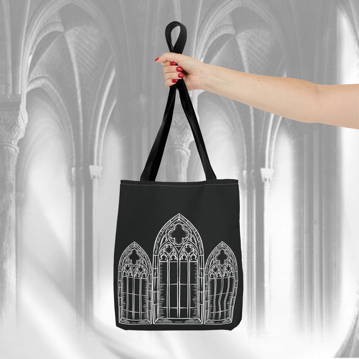 Cathedral Noir - Gothic Tote Bag, Double Side Print, Witchy Shoulder Bag