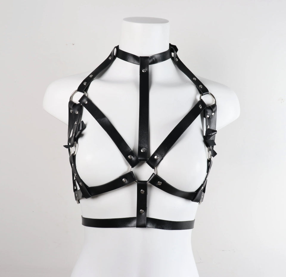 Valdis - PU Leather Gothic Chest Harness with Bows