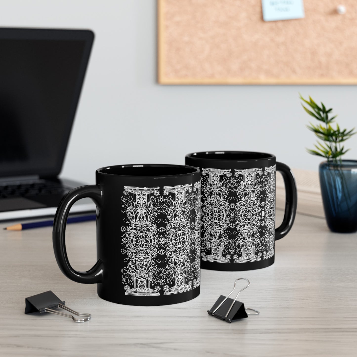 Ornamental Gothic Pattern Black Ceramic Coffee Mug (11oz)