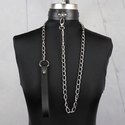 Nyx - PU Leather Neck Harness, Choker Necklace, Gothic Collar With Leash