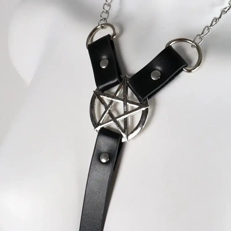 Astarte - Gothic Pentagram Chains Choker Harness