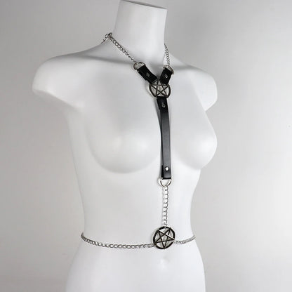 Astarte - Gothic Pentagram Chains Choker Harness