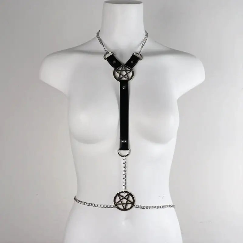 Astarte - Gothic Pentagram Chains Choker Harness