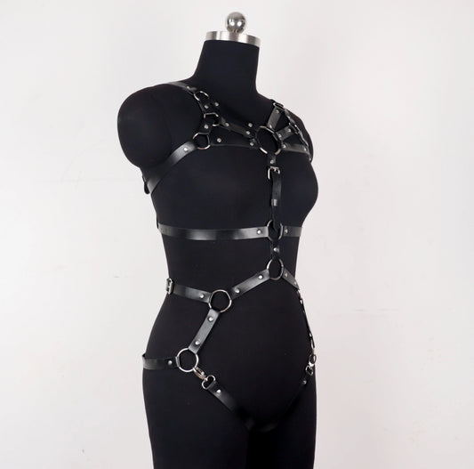 Lamia - Gothic Full Body Harness, PU Leather, Bondage