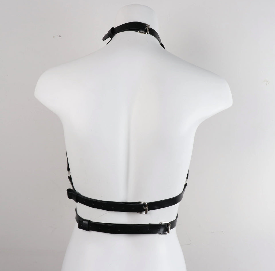 Valdis - PU Leather Gothic Chest Harness with Bows