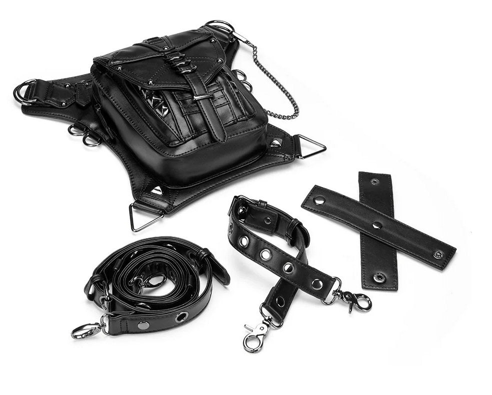 PU Leather Gothic Techwear Handmade Convertible Bag