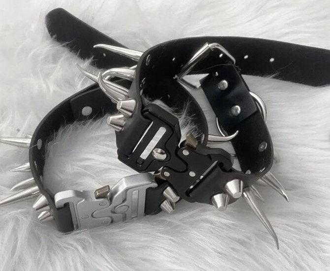 Urban Vanguard - Handmade Irregular Rivets Buckle Pu Leather Choker Techwear