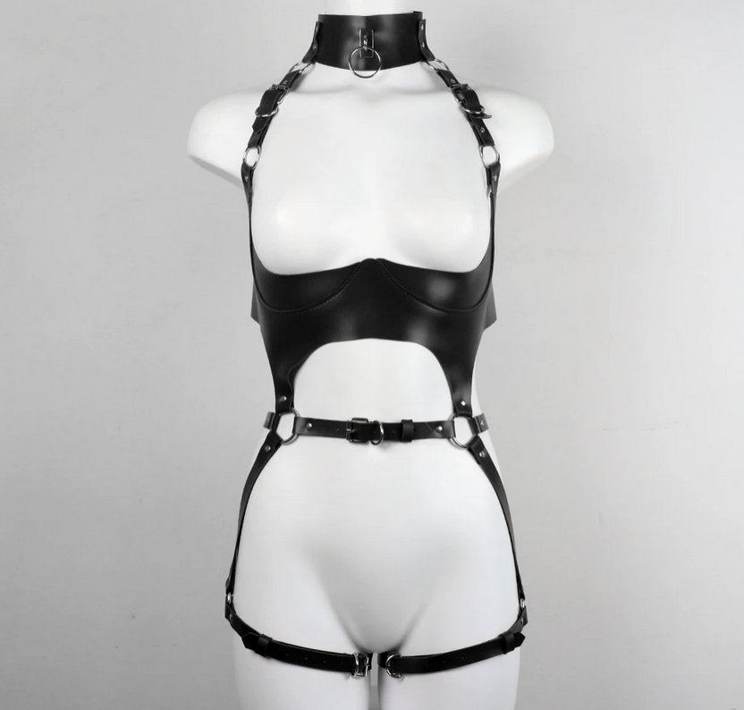 Baal - Gothic Harness Full Body Bondage Cage Suspenders Club Lingerie  PU Leather Garter