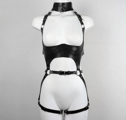 Baal - Gothic Harness Full Body Bondage Cage Suspenders Club Lingerie  PU Leather Garter