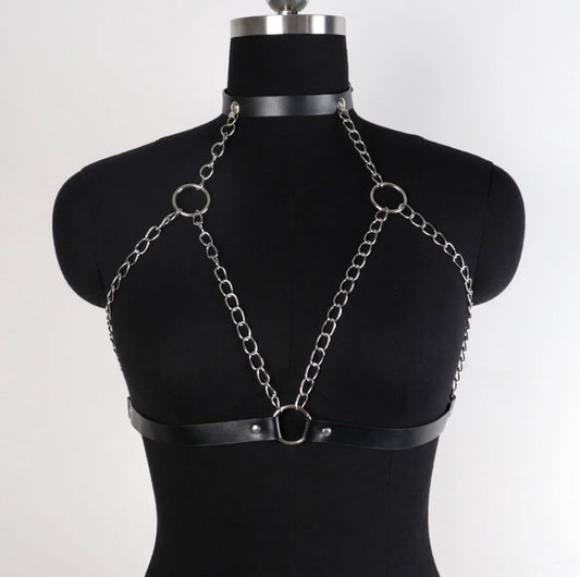 Sitri - Gothic Pu Leather Chains Harness Bra Belt