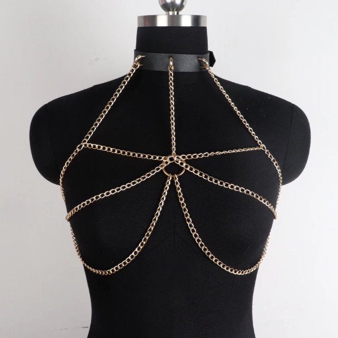 Vinea - Gothic Pu Leather Chains Top Harness