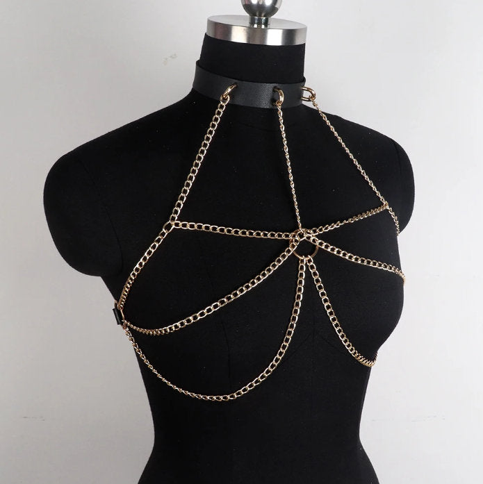 Vinea - Gothic Pu Leather Chains Top Harness