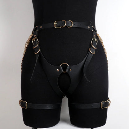 Vinea - Gothic PU Leather Chains Bottom Harness Belt