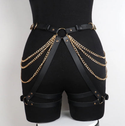 Vinea - Gothic PU Leather Chains Bottom Harness Belt