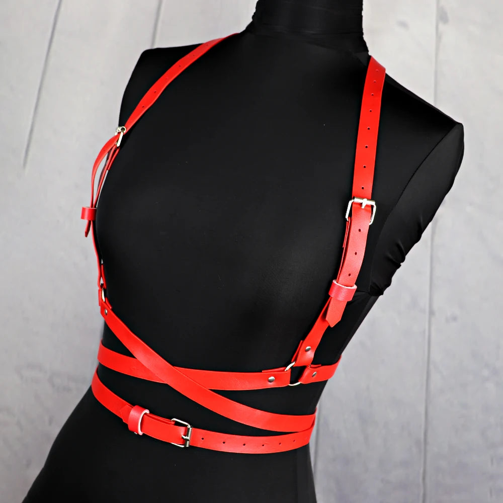 Kali -  Red Chest Gothic Harness , PU Leather Belt