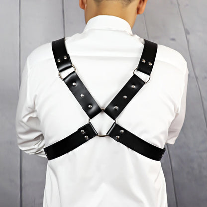 Caim - Gothic Men Chest Harness Belt, PU Leather