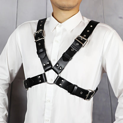 Caim - Gothic Men Chest Harness Belt, PU Leather