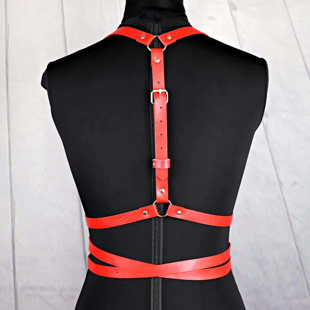 Kali -  Red Chest Gothic Harness , PU Leather Belt