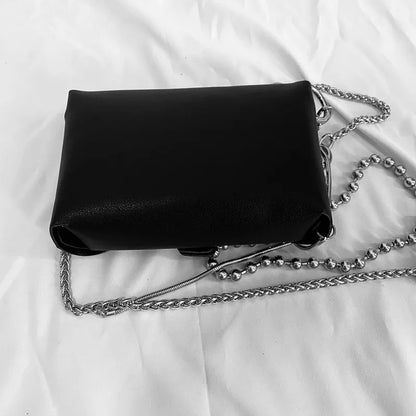 Handmade Harajuku Buckles Chains One Shoulder Bag Y2k Rivets Streetwear Black Bag