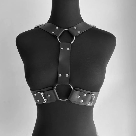 Cimeies - Gothic PU Leather Chest Harness, O-Rings