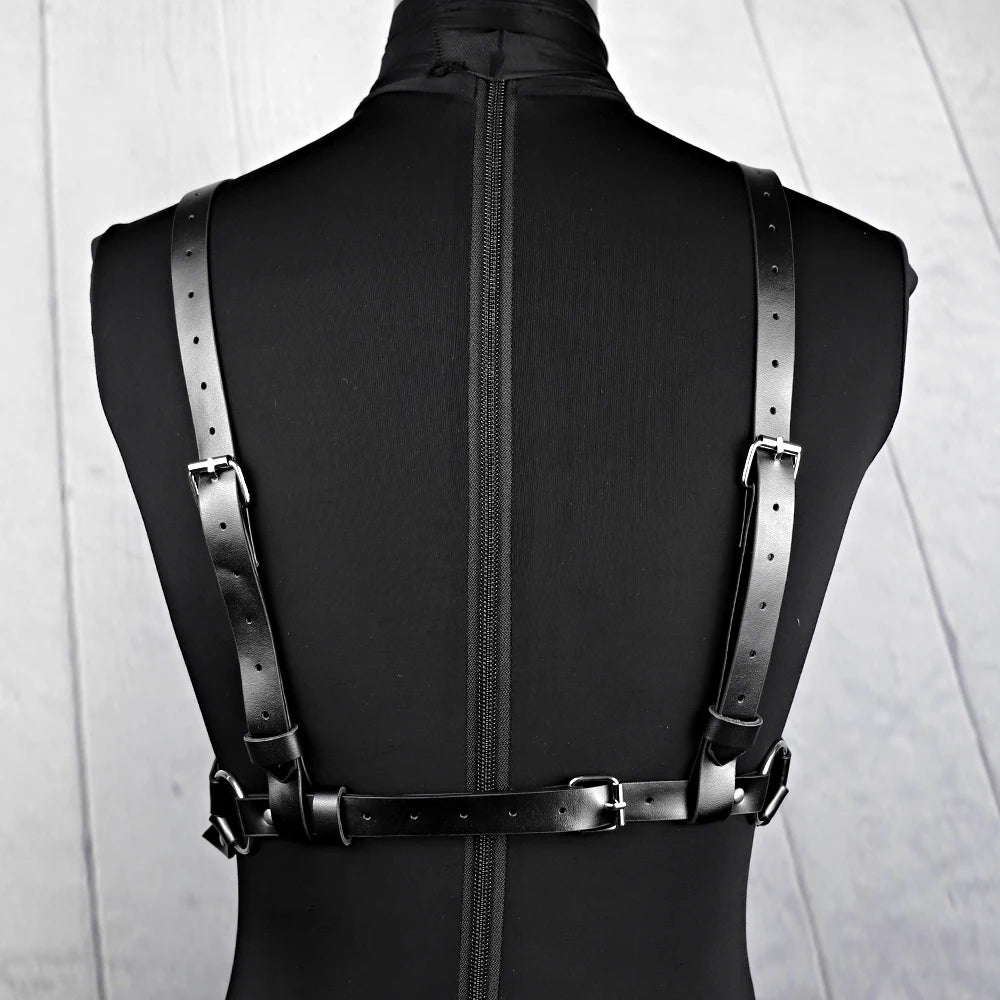 Lilitu -Gothic Chest Harness with Chains, PU Leather