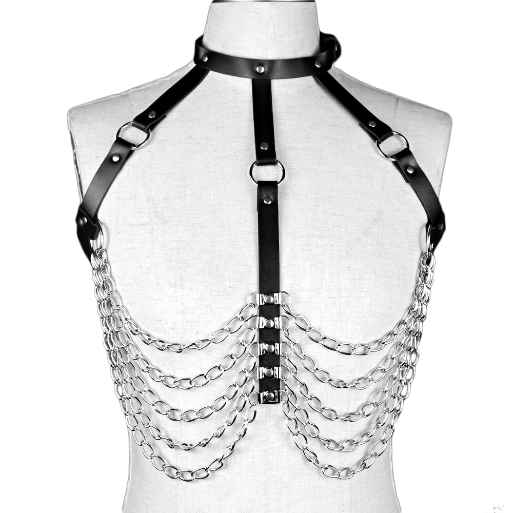 Havres - Gothic PU Leather Chains Top Harness Belt