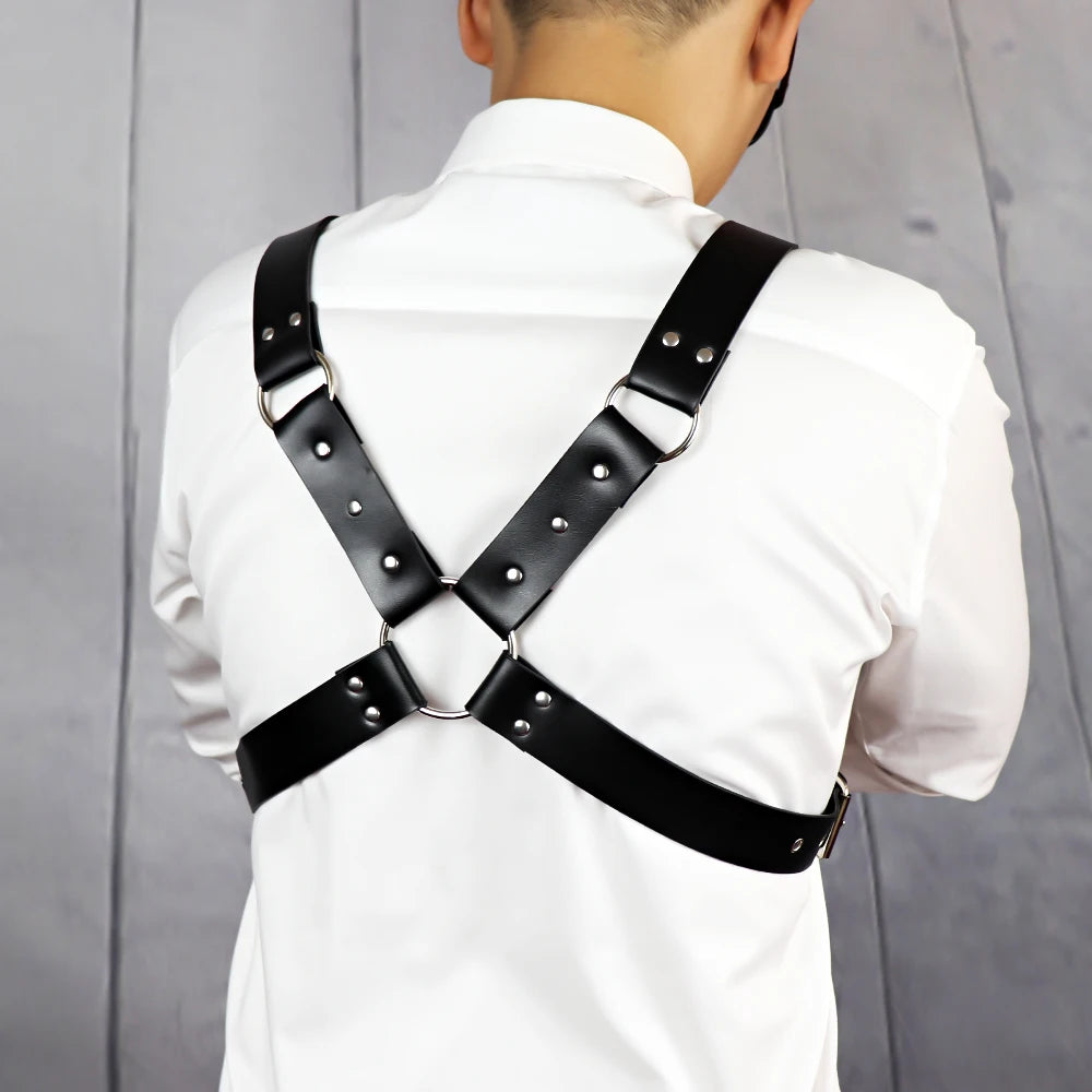 Caim - Gothic Men Chest Harness Belt, PU Leather