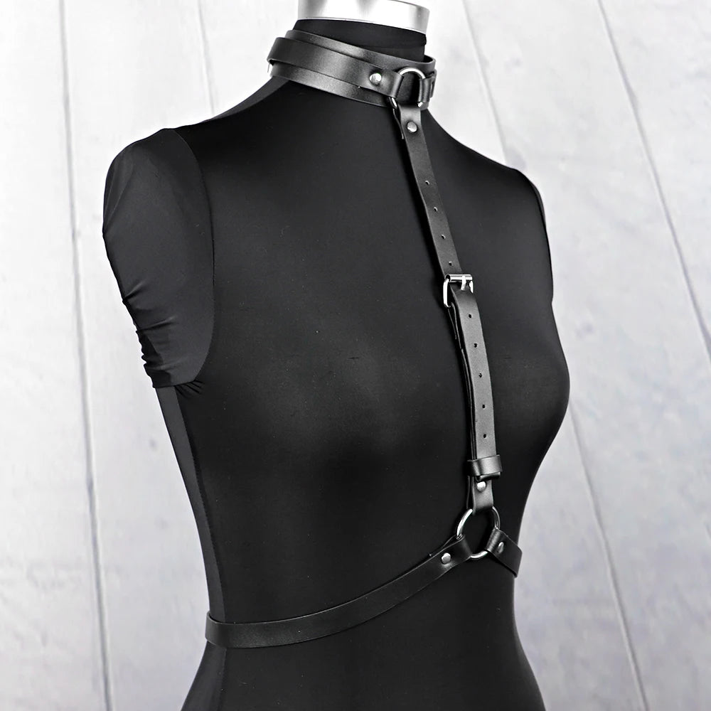 Valefor - Gothic PU Leather Choker Harness