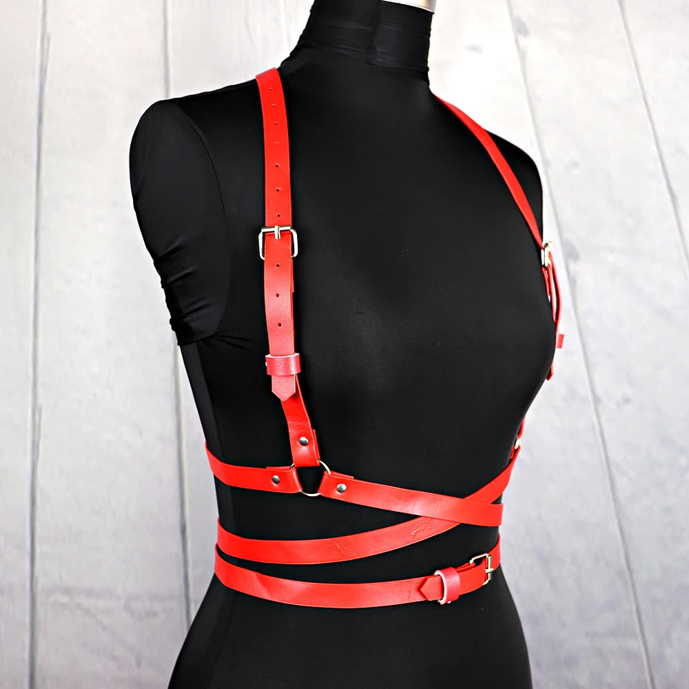 Kali -  Red Chest Gothic Harness , PU Leather Belt