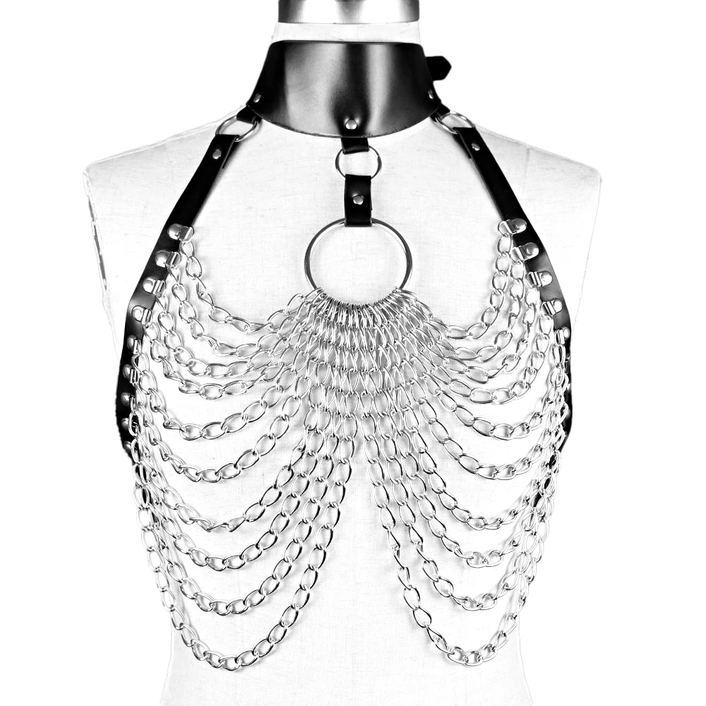 Avnas - Gothic PU Leather Layered Chains Harness Belt